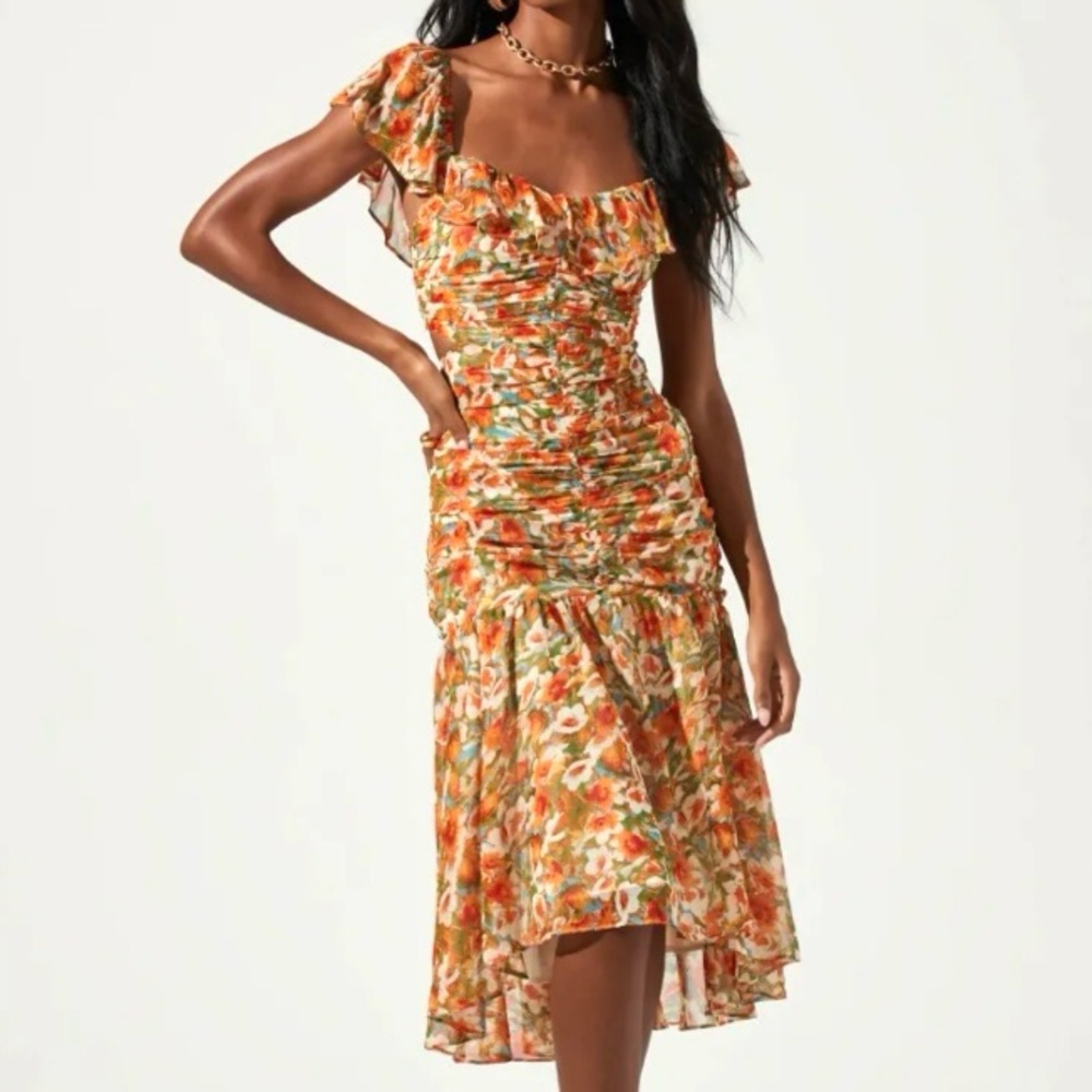 Astr the Label Cut Out Floral Ruffle Midi Dress Size Small Great Condition